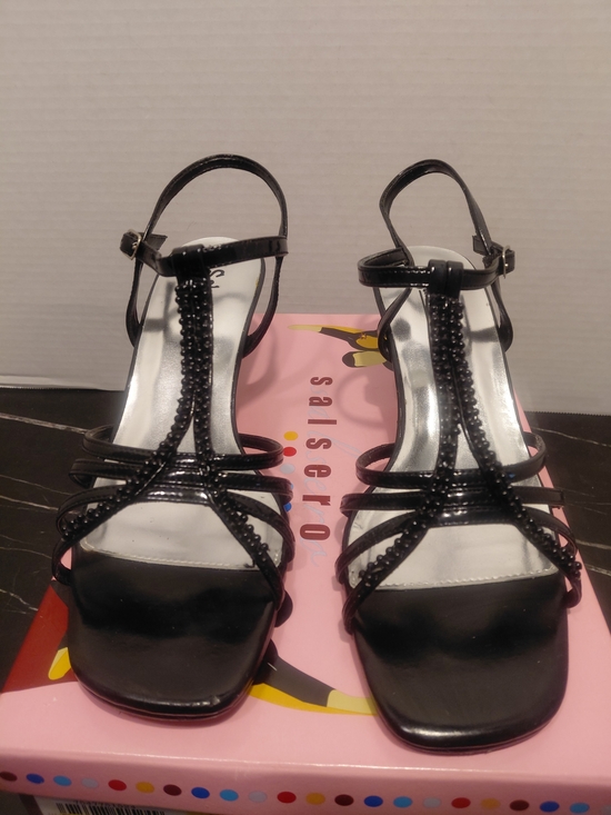 salsero Shoes - Sleek Black Beaded T-Strap Heeled Sandals